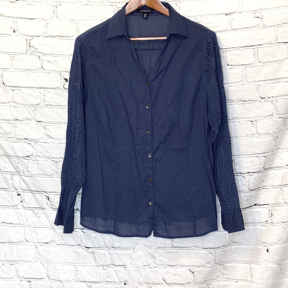 Lands' End Navy Blue Long Sleeve Blouse Size 18W Excellent Condition